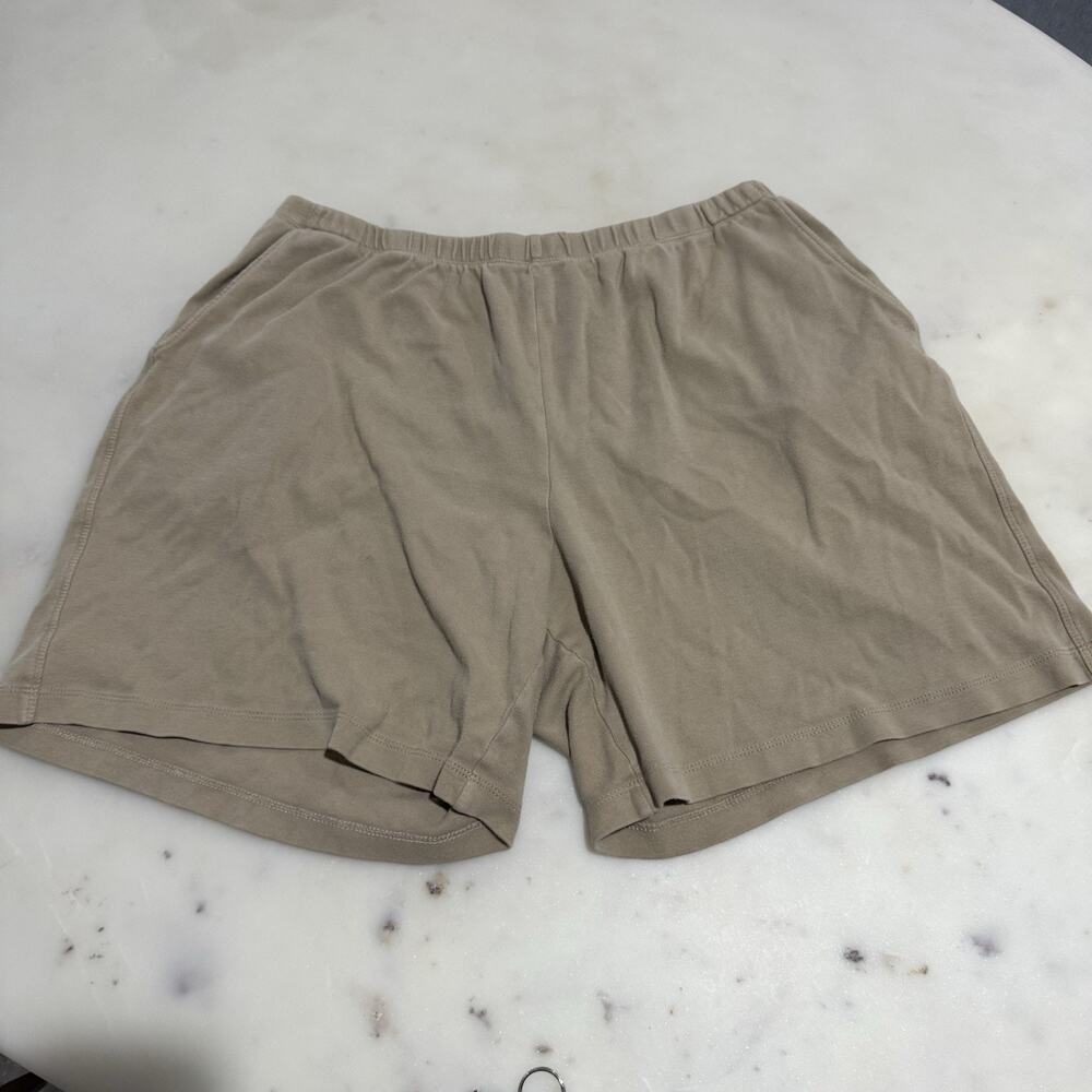 Lands End Tan Beige 100% Cotton Knit Elastic Waist Shorts Youth’s Large 14-16 L